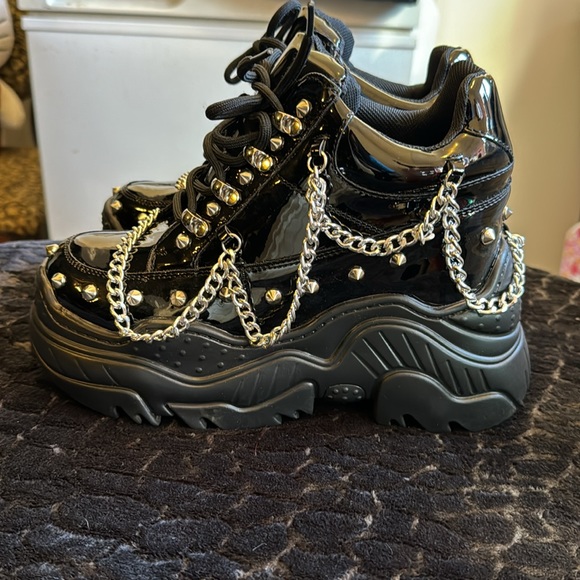 NEW platform Goth black studded and chained WTF by Anthony Wang Sneakers /boots. - Picture 2 of 9